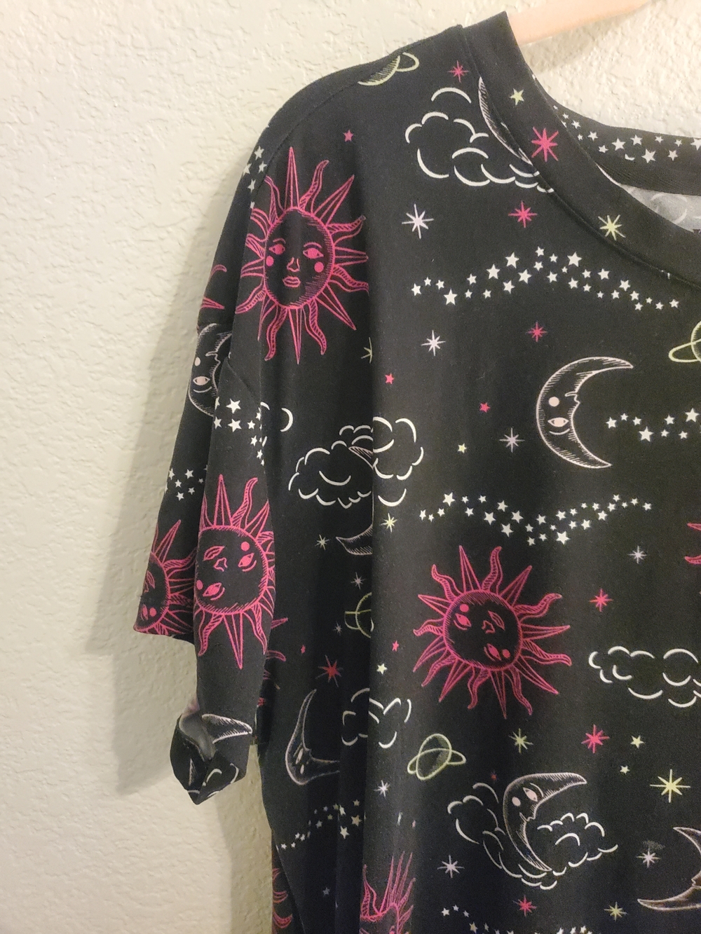 Joyspun Women's Black Nightshirt with Pink Sun & Celestial Print - Picture 12 of 13